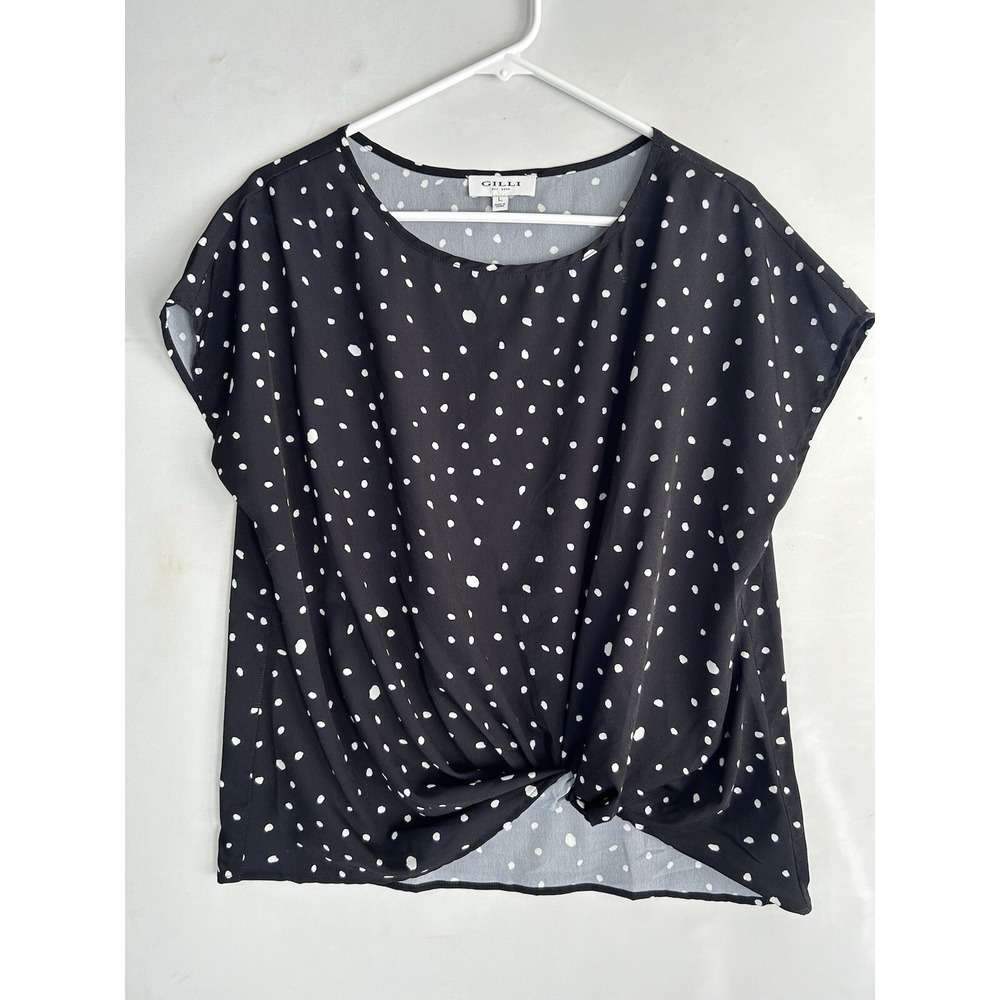 Gilli Women's Side Knot Printed Short Sleeve Top WR4 Black & White Size Large‎